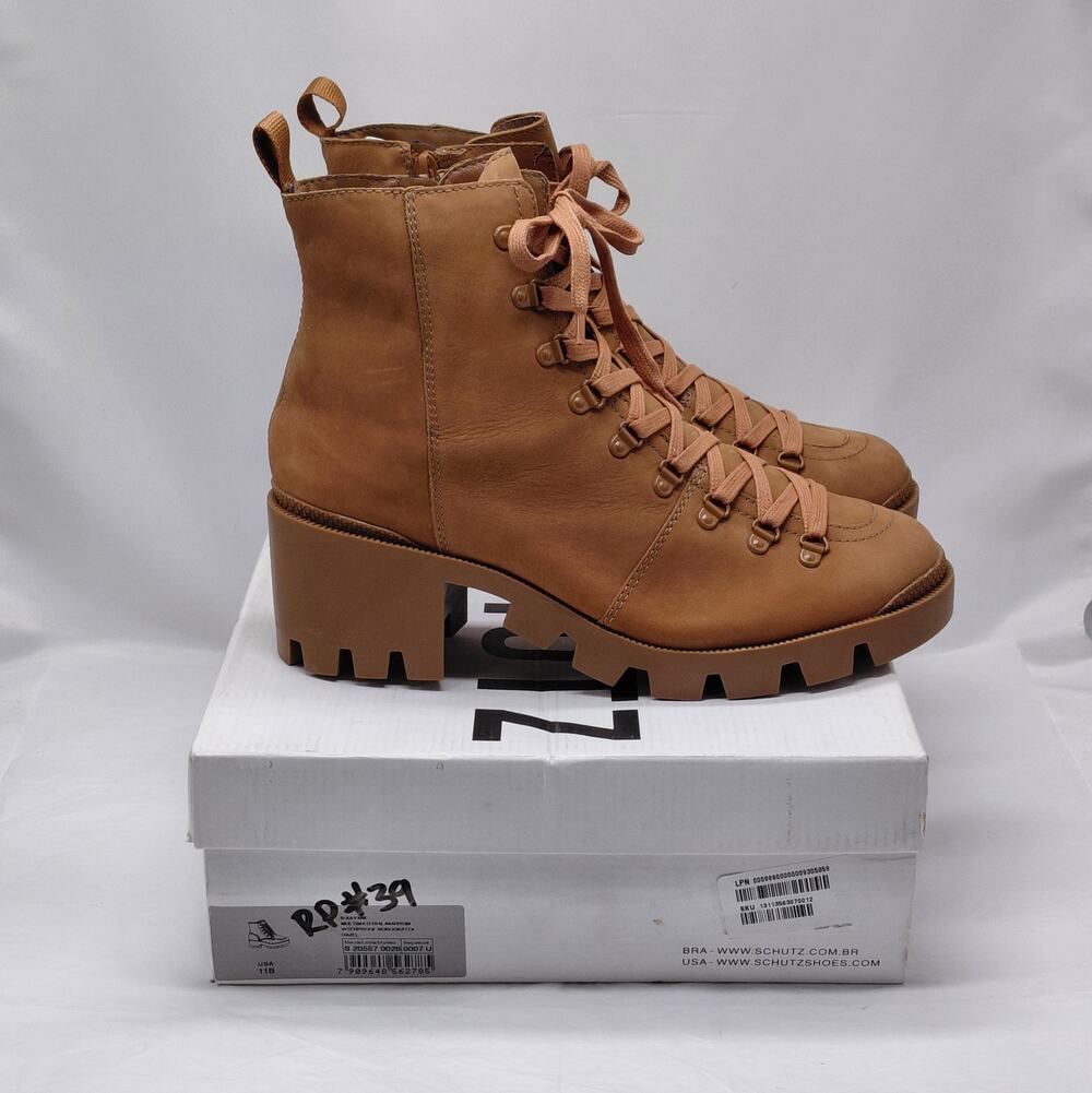 Schutz Women's Combat Platform Ankle Boots Size 11B Brown Lug Sole Y2K Hiking